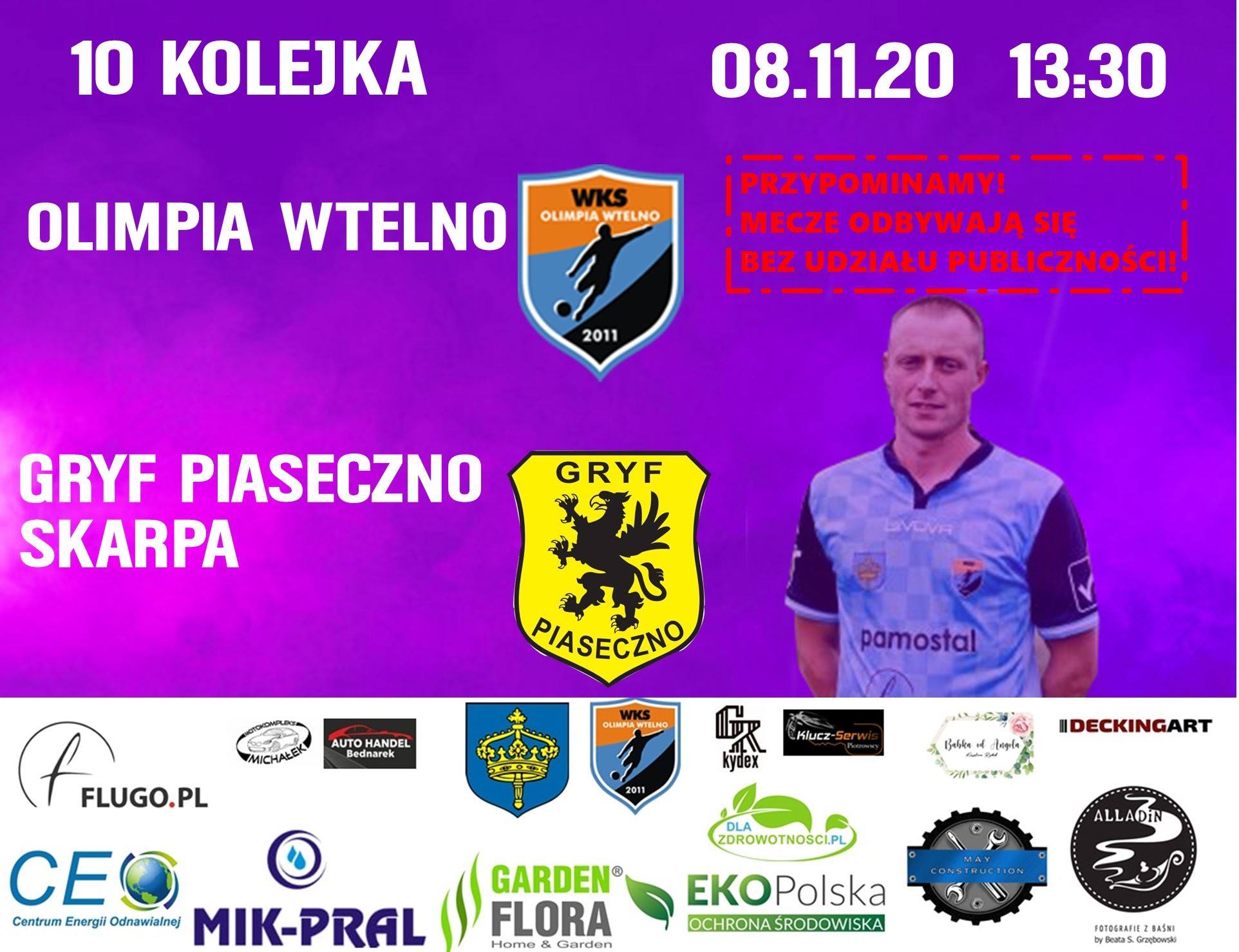 plakat mecz Olimpia Wtelno gryf piaseczno