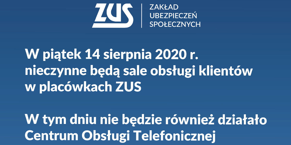 W najbliższy piątek placówki ZUS będą nieczynne